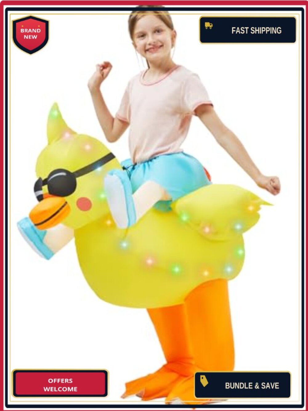 Kids Inflatable Duck Costume LED Lights Halloween Dress Up